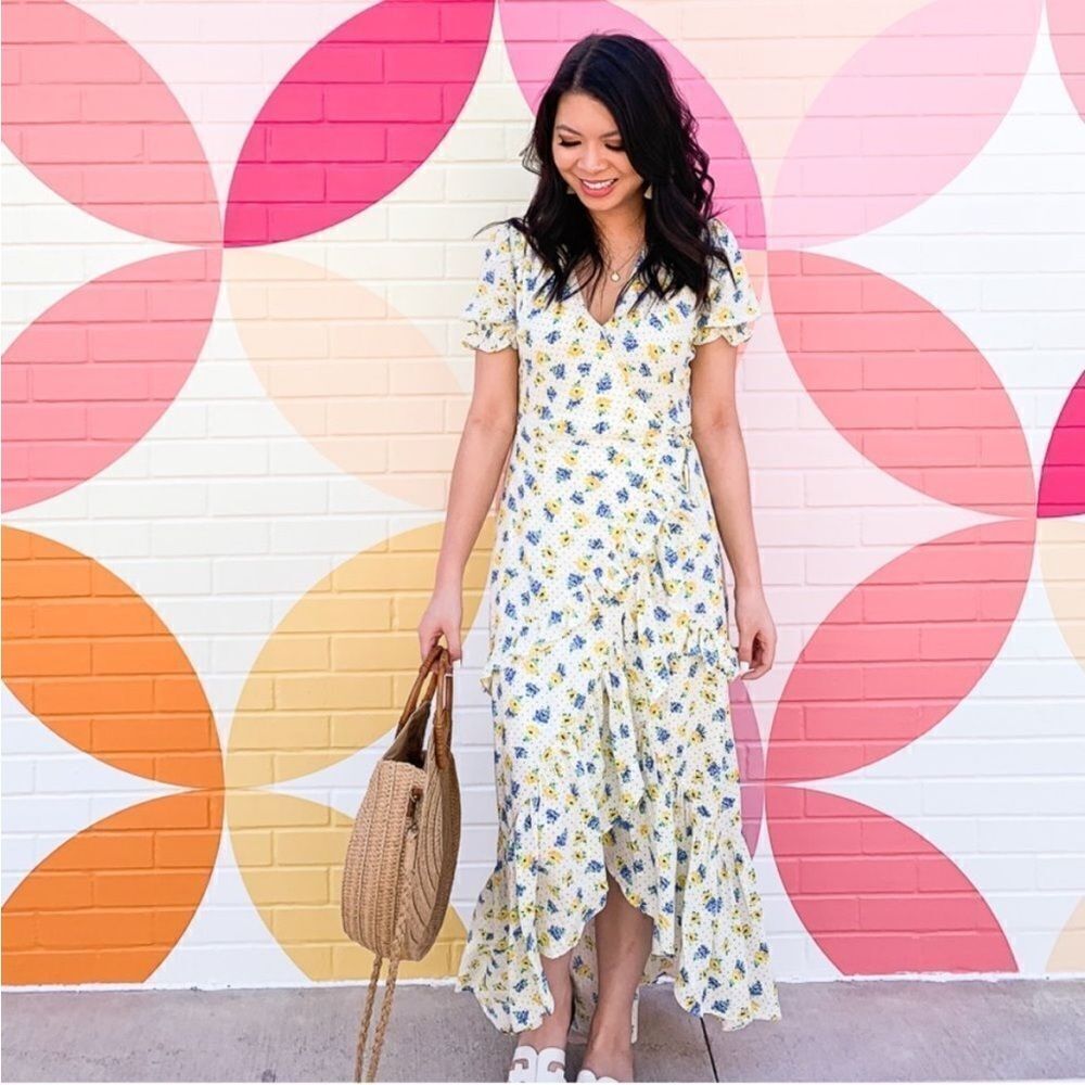 Anthropologie Lost‎ & Wander mama Mia midi wrap flower dress in cream xs